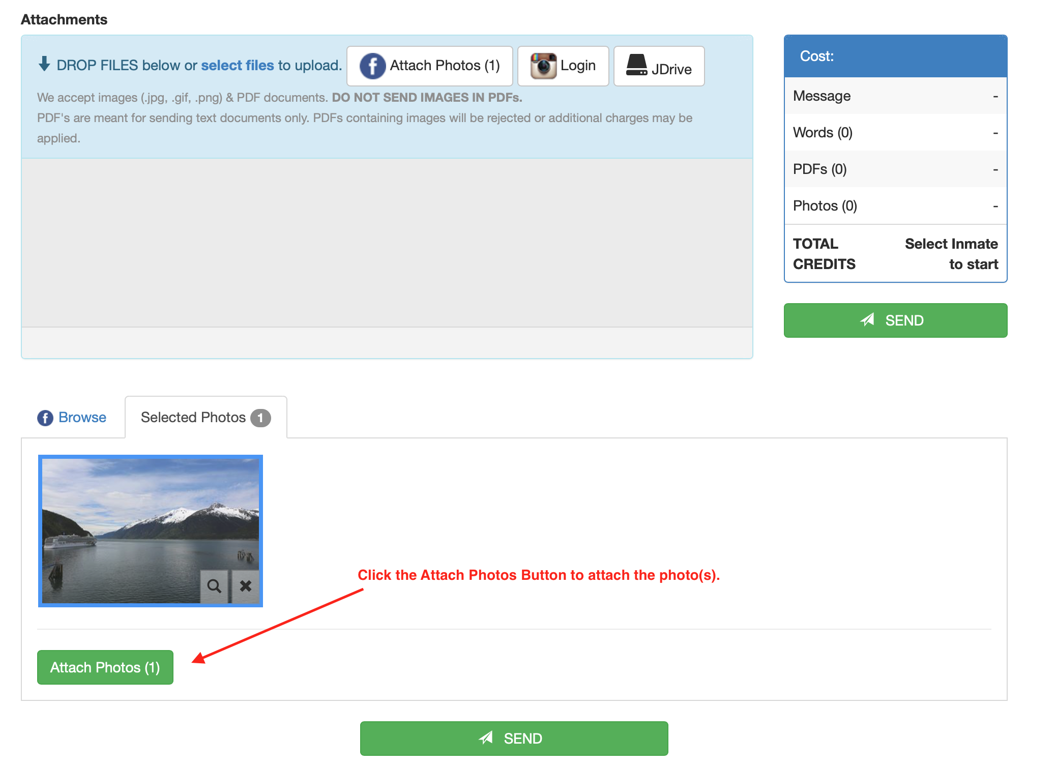 Click the Attach Photos button. 