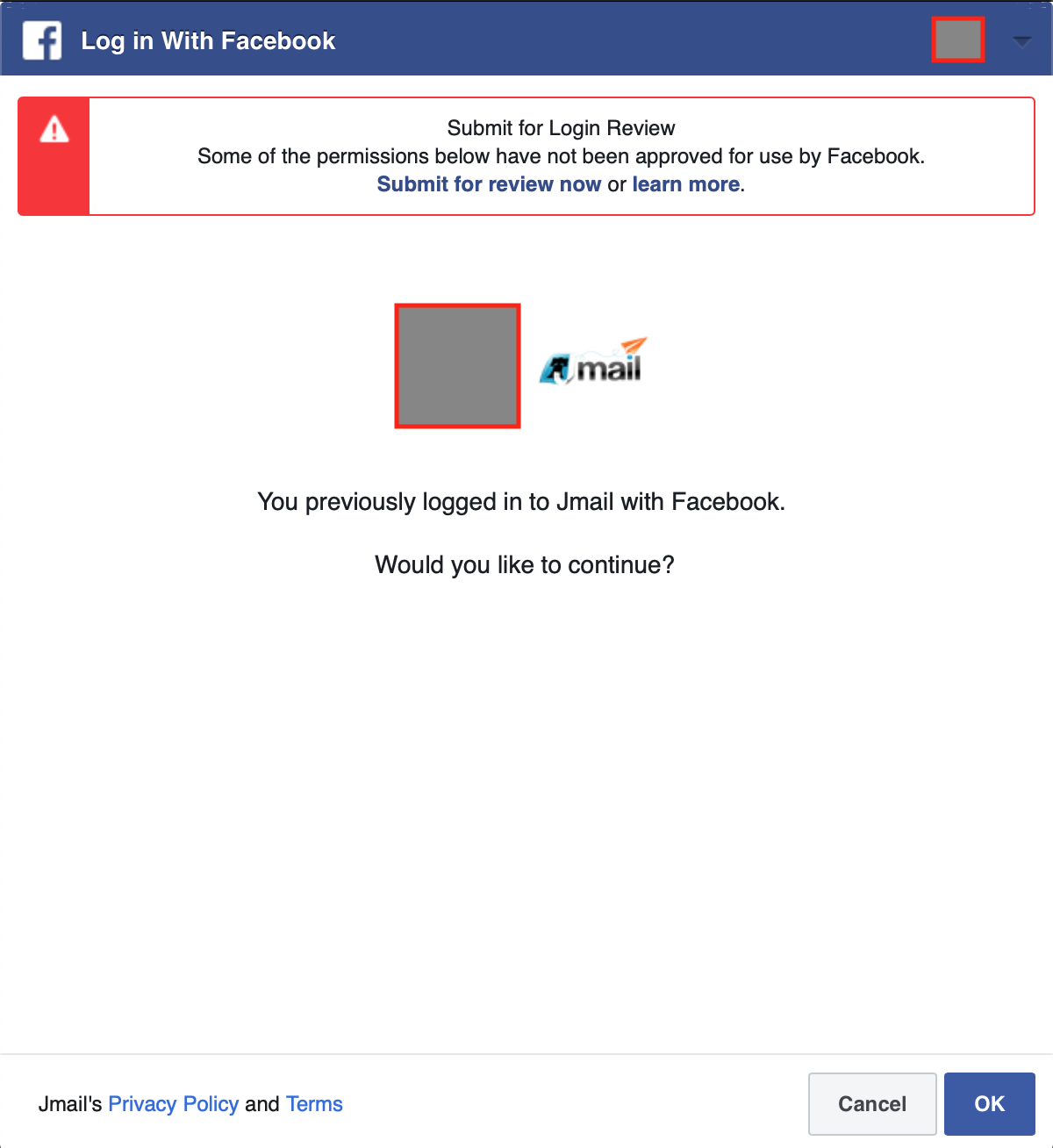 Give authorization for Jmail to access your Photos in Facebook/Instagram. 