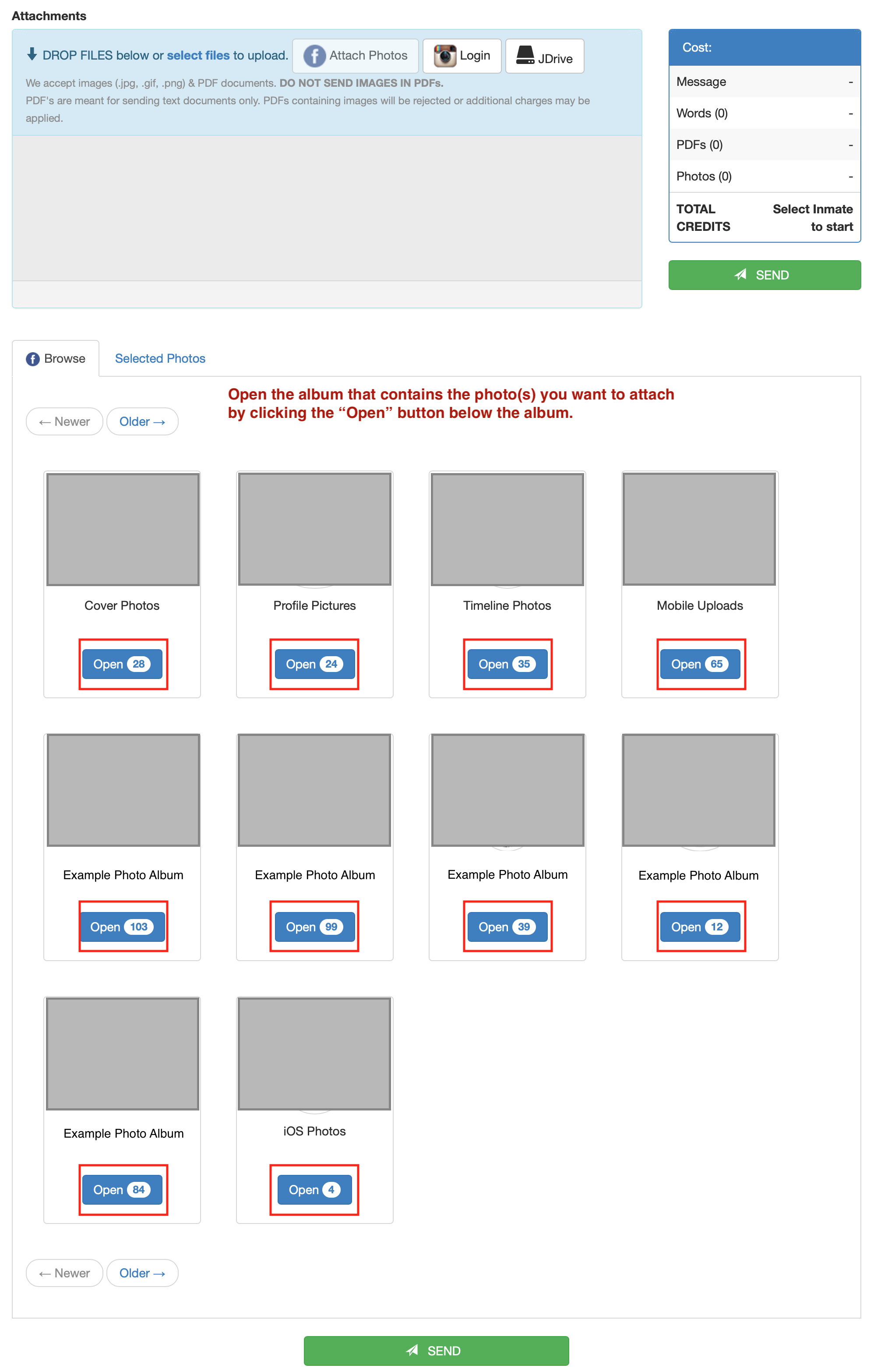 Select the Album that contains the photo(s) you want to attach.